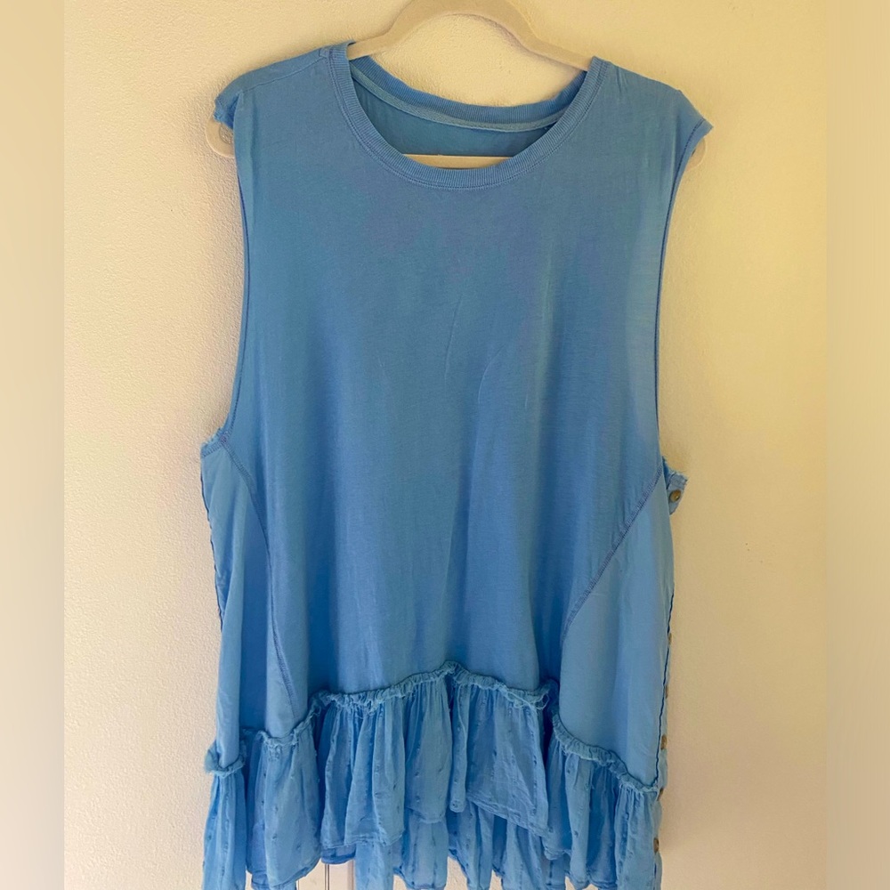 Pilcro/Anthropologie Light Blue Ruffle Tank Baby Doll Top Size M